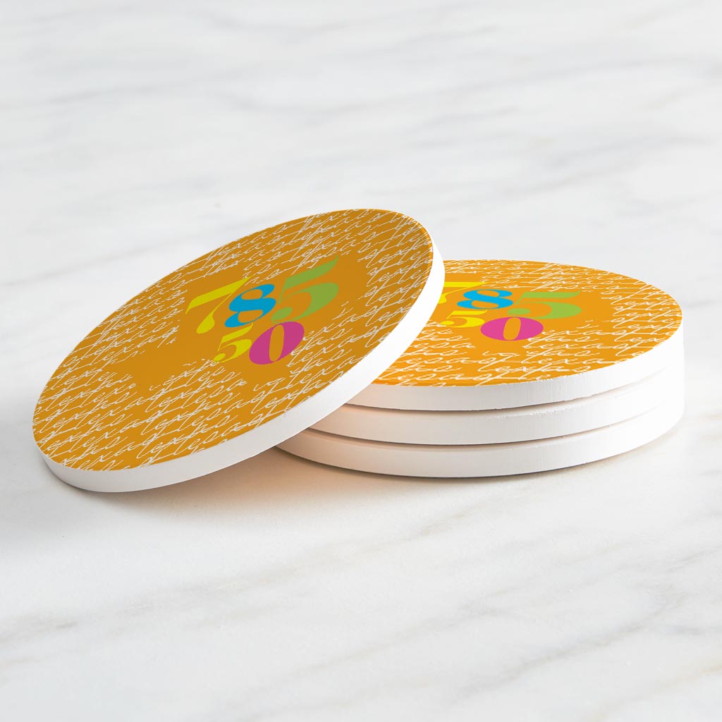 Bright Modern State Script Orange Texas Harlingen | Absorbent Coasters | Set of 4 | Min 2