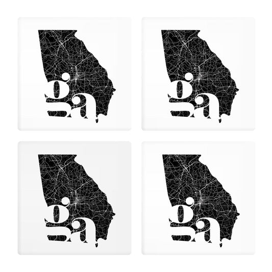 Black And White Abbreviated State Map White Georgia | Absorbent Coasters | Set of 4 | Min 2