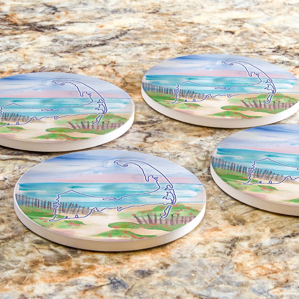 Watercolor Beach Scene | Absorbent Coasters | Set of 4 | Min 2