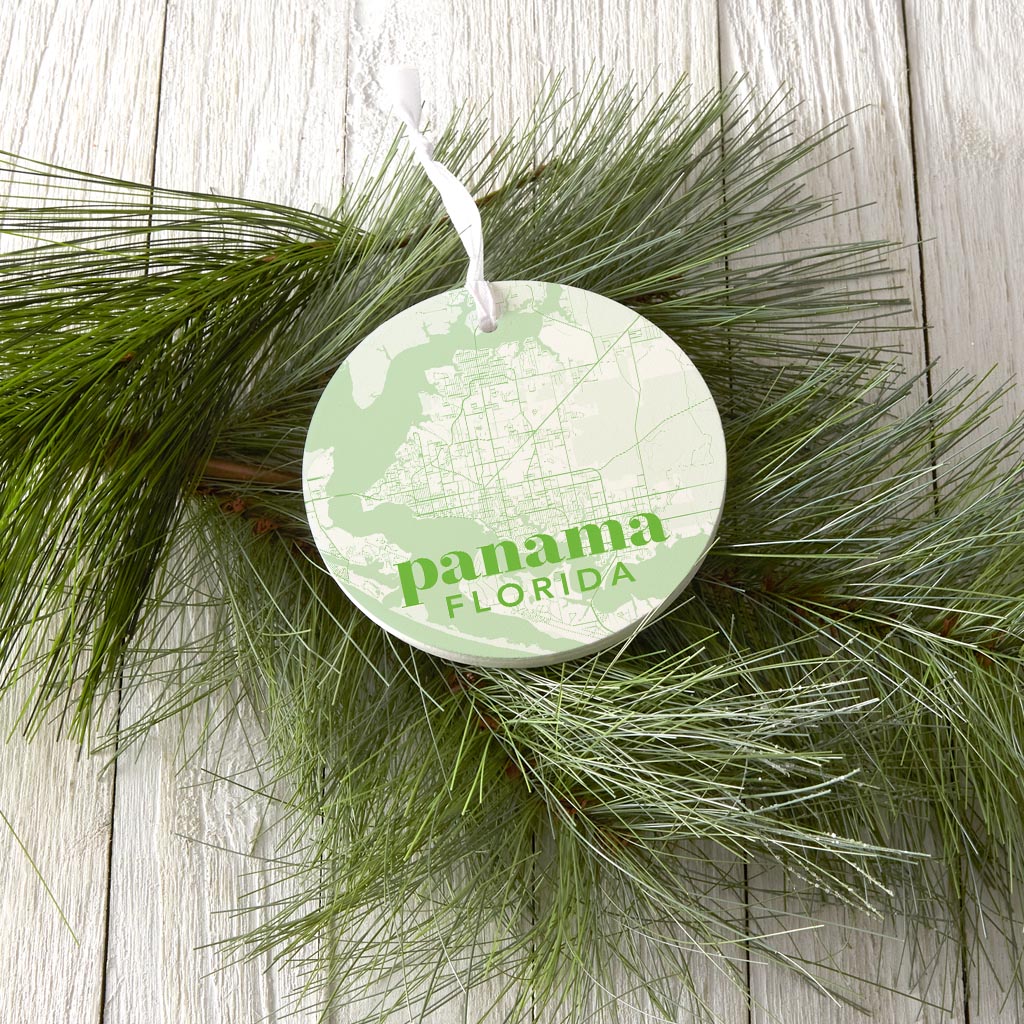 Bright Modern Green Map Florida Panama| Wood Ornament | Eaches | Min 6