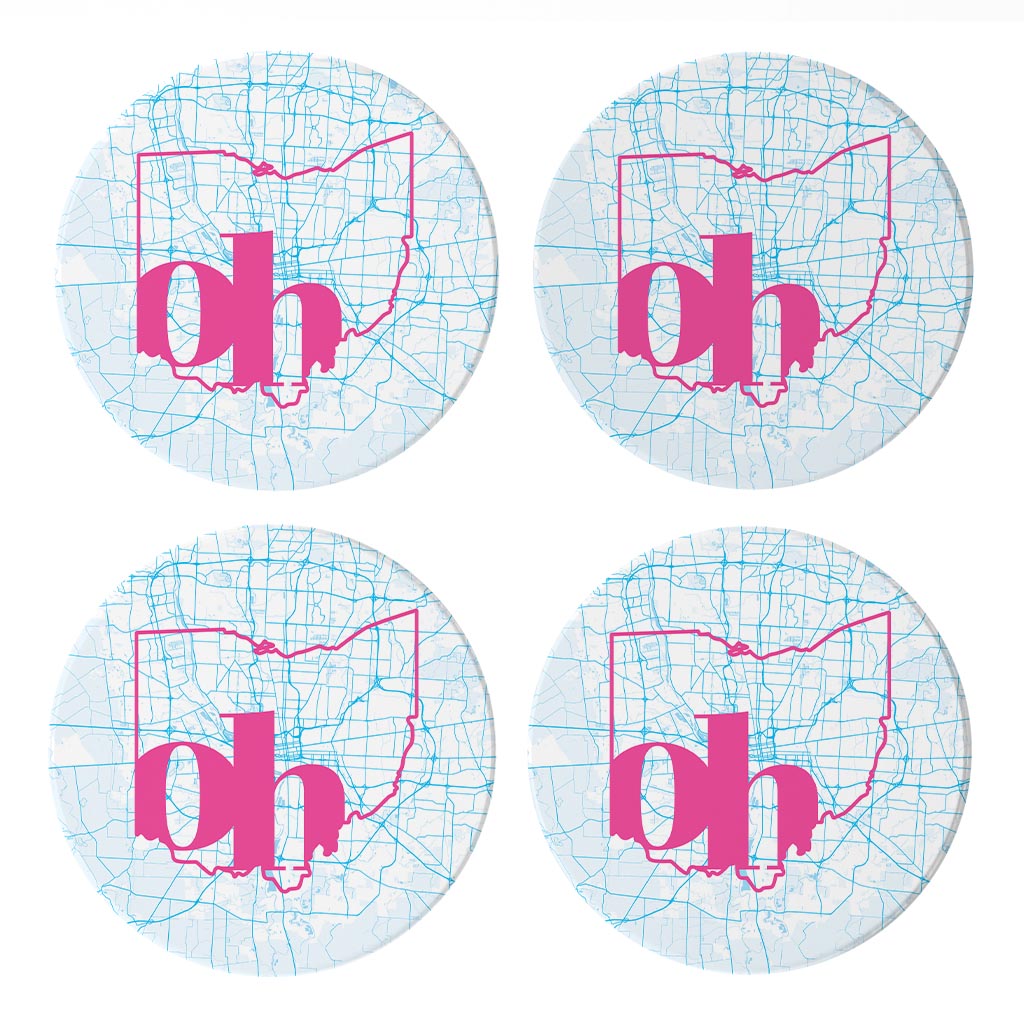 Bright Modern Abbreviated State Map Blue Ohio Columbus | Absorbent Coasters | Set of 4 | Min 2