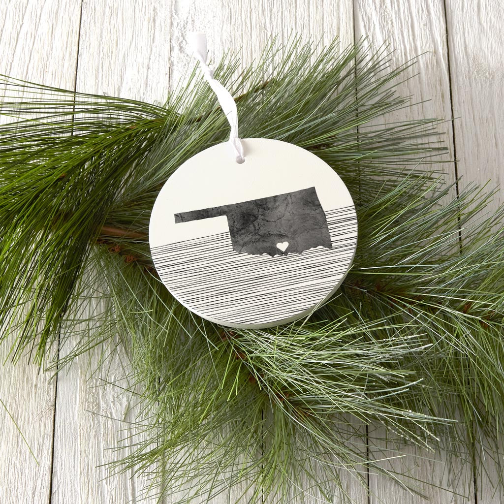 Minimalistic B&W Ardmore Ok Heart Straight State | Wood Ornament | Eaches | Min 6