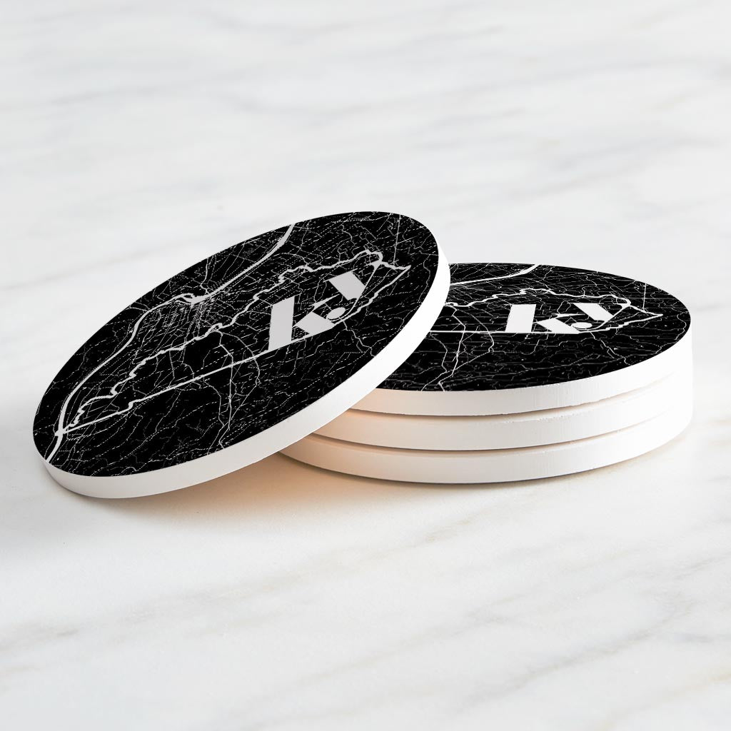 Black And White Abbreviated State Map Black Kentucky Louisville| Absorbent Coasters | Set of 4 | Min 2