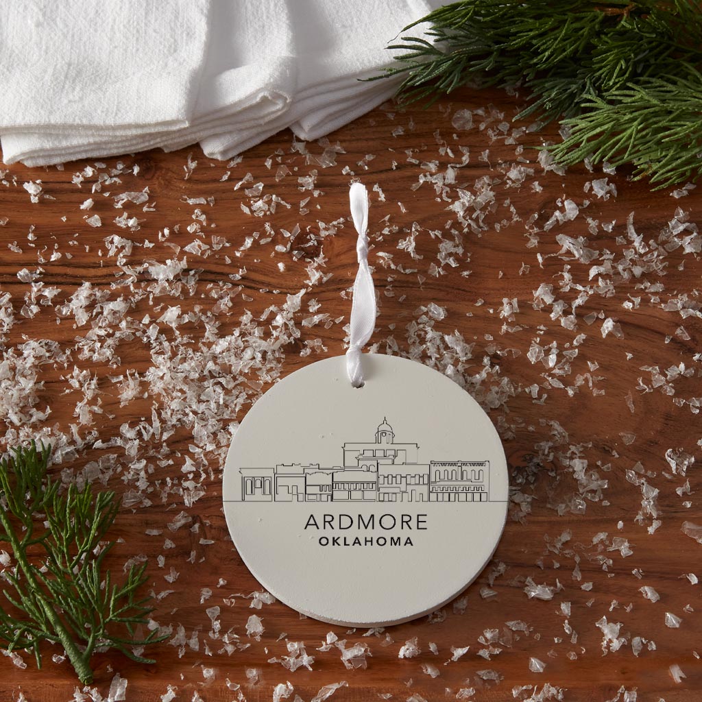 Minimalistic B&W Ardmore Ok Skyline| Wood Ornament | Eaches | Min 6