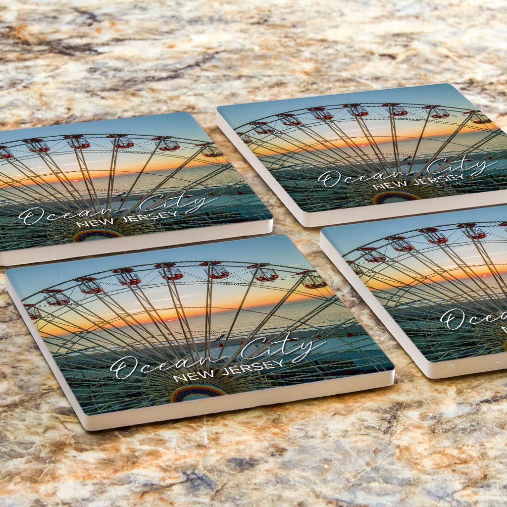 Ferris Wheel Sunrise Square Coaster | Absorbent Coasters | Set of 4 | Min 2