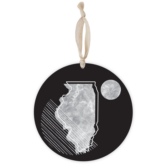 Black And White Geometric On Black Illinois | Wood Ornament | Eaches | Min 1