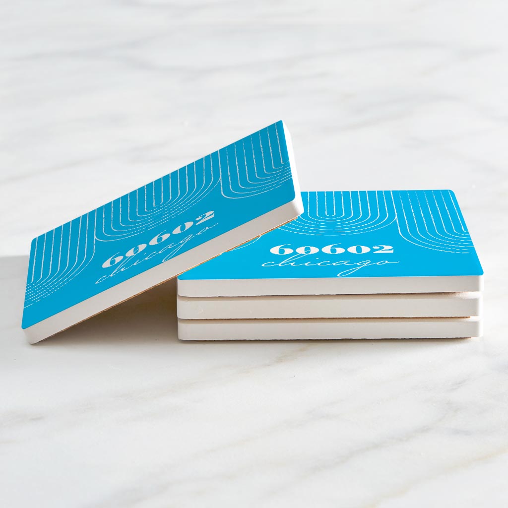 Bright Modern City Zip On Teal Illinois Chicago | Absorbent Coasters | Set of 4 | Min 2