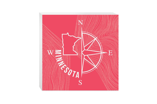 Boho Color Compass State On Pink Minnesota | Wood Block | Eaches | Min 2