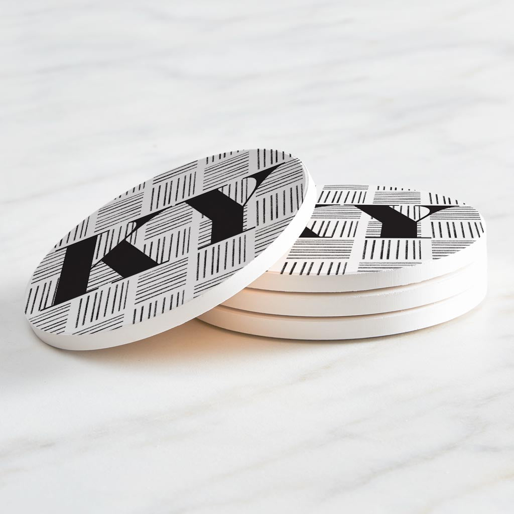 Black And White Abbreviated On White Kentucky| Absorbent Coasters | Set of 4 | Min 2