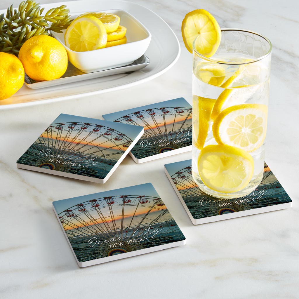 Ferris Wheel Sunrise Square Coaster | Absorbent Coasters | Set of 4 | Min 2