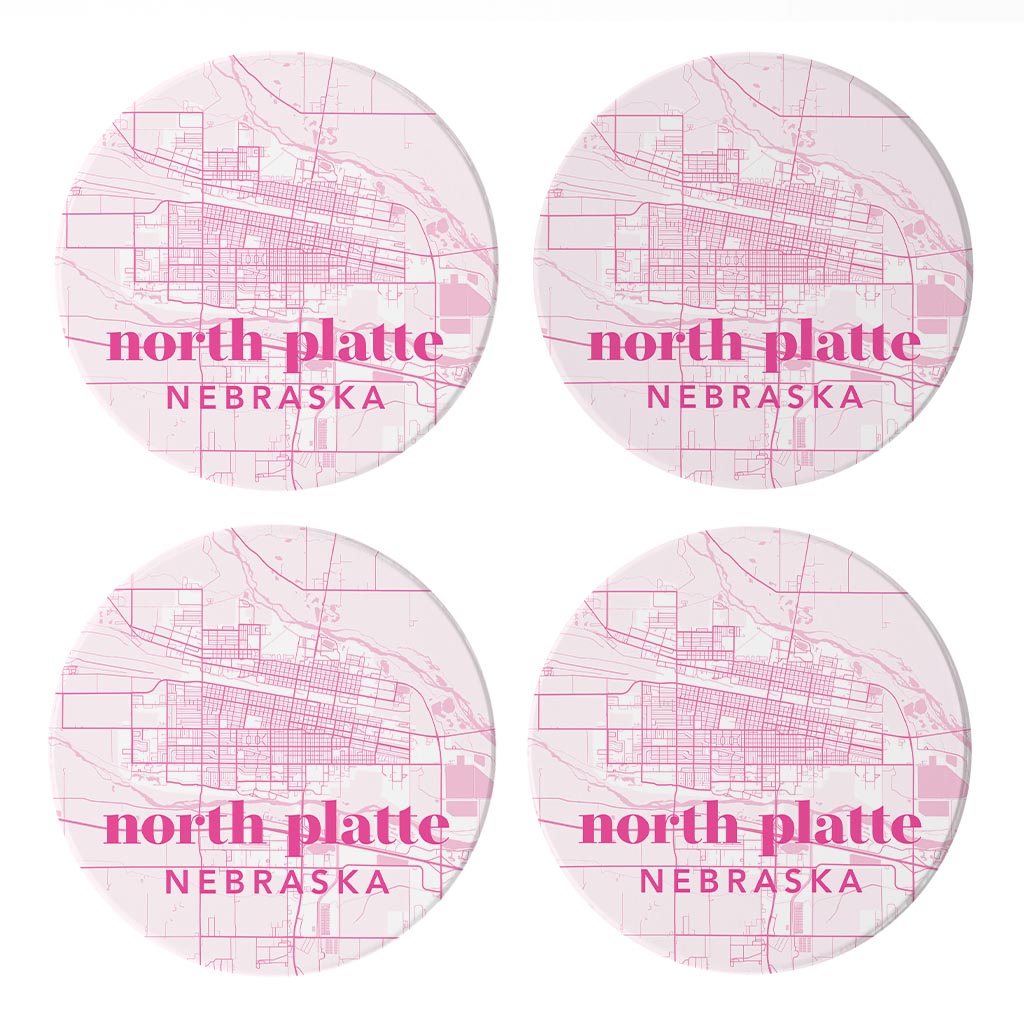 Bright Modern Pink Map Nebraska North Platte | Absorbent Coasters | Set of 4 | Min 2