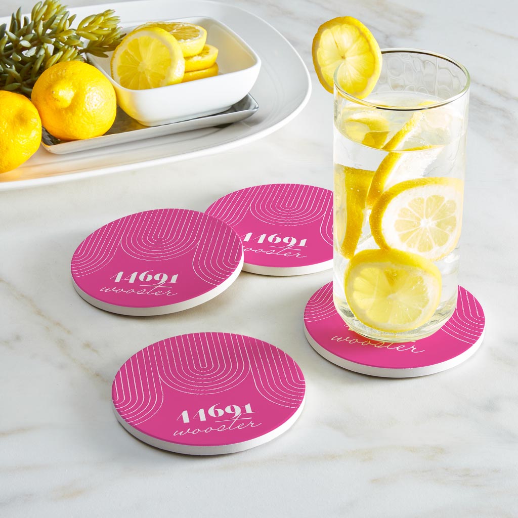 Bright Modern City Zip On Pink Ohio Wooster | Absorbent Coasters | Set of 4 | Min 2