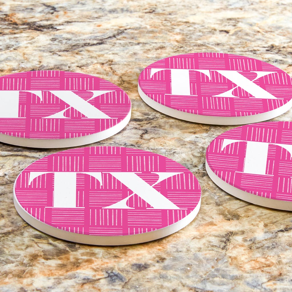 Bright Modern Abbreviated On Pink Texas | Absorbent Coasters | Set of 4 | Min 2