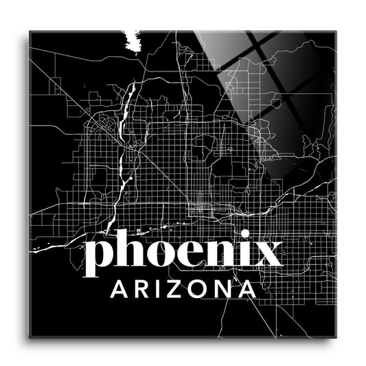 Black And White Black Map Arizona Phoenix | Hi-Def Glass Art | Eaches | Min 1