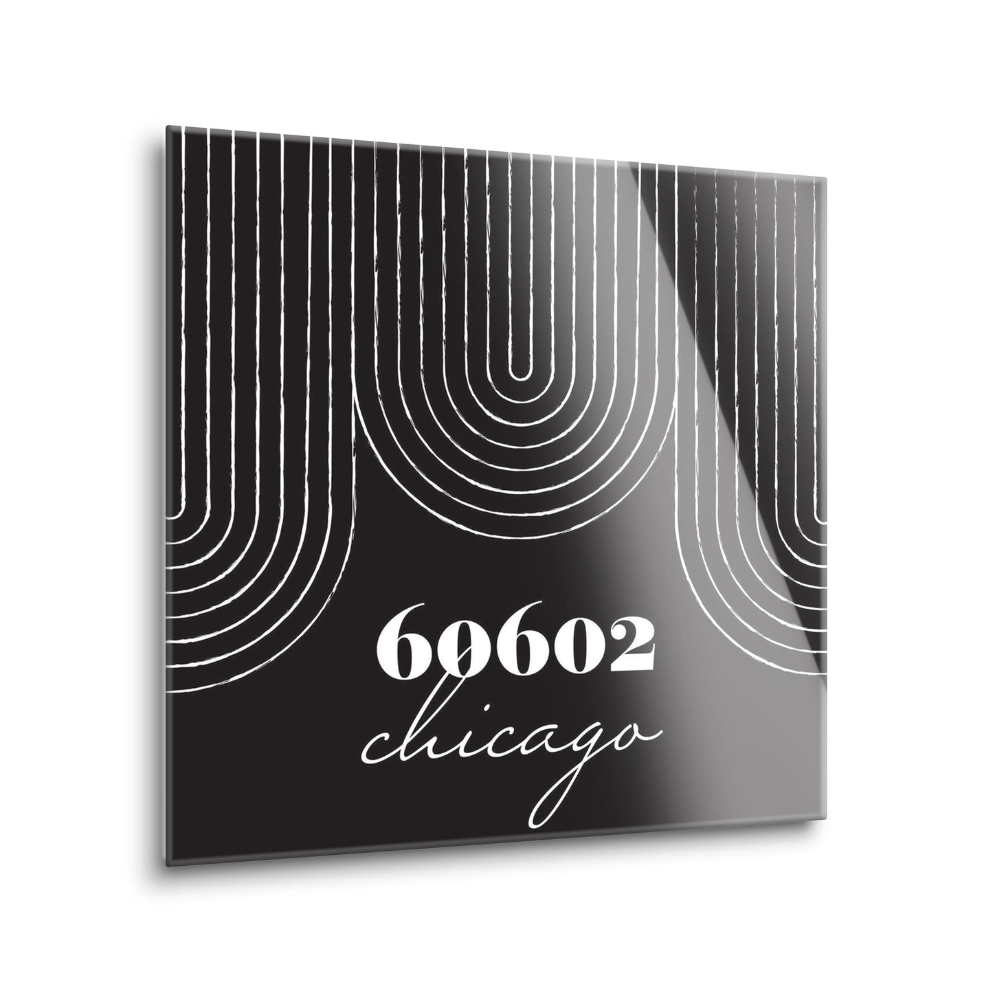 Black And White City Zip On Black Illinois Chicago | Hi-Def Glass Art | Eaches | Min 2