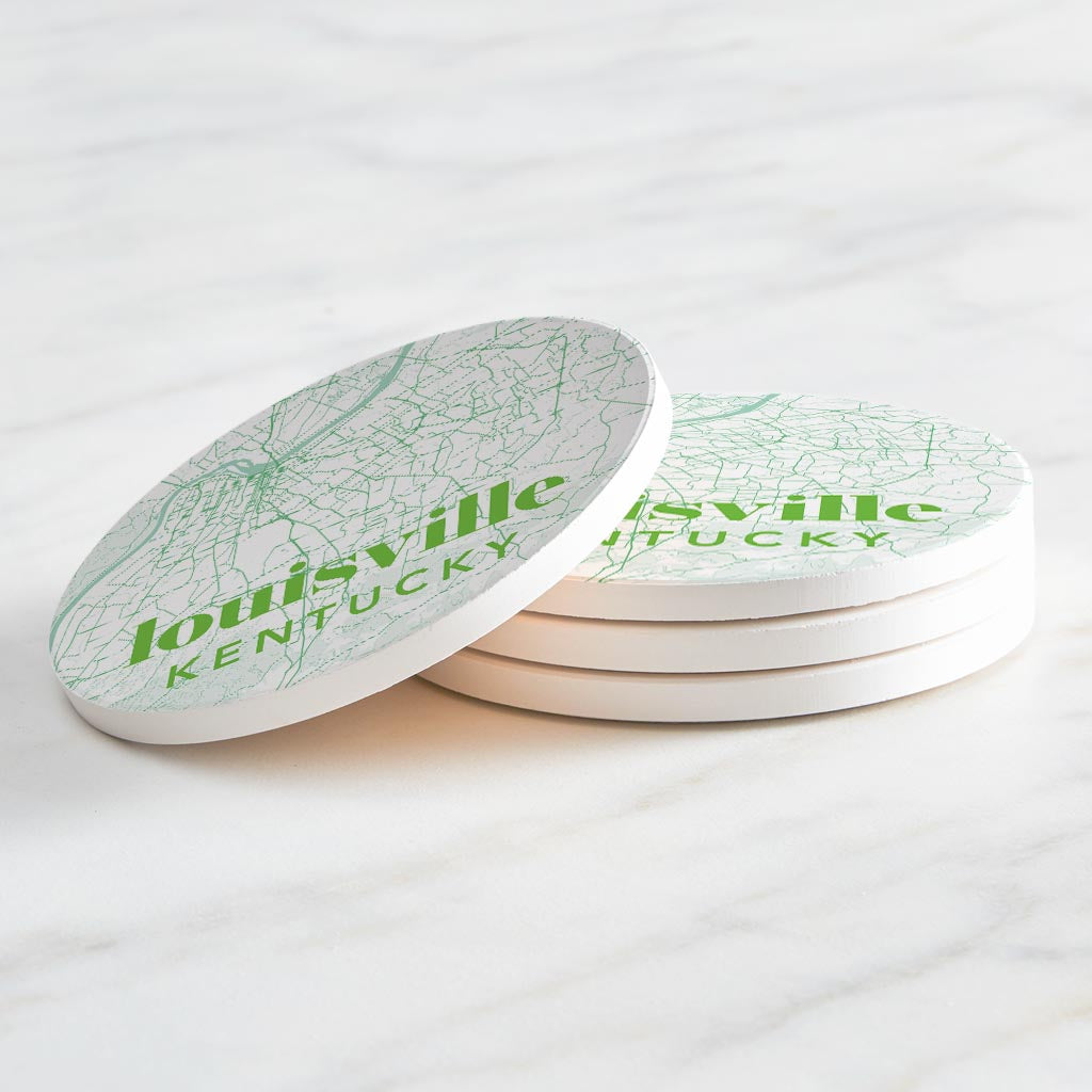 Bright Modern Green Map Kentucky Louisville| Absorbent Coasters | Set of 4 | Min 2