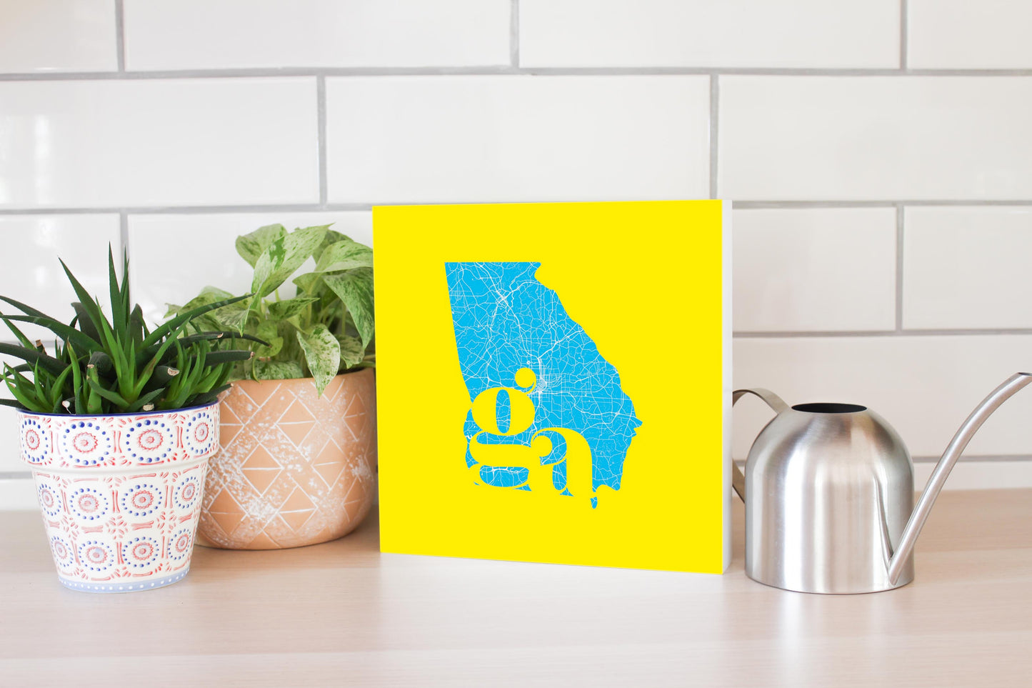 Bright Modern Abbreviated State Yellow Georgia | Wood Block | Eaches | Min 2