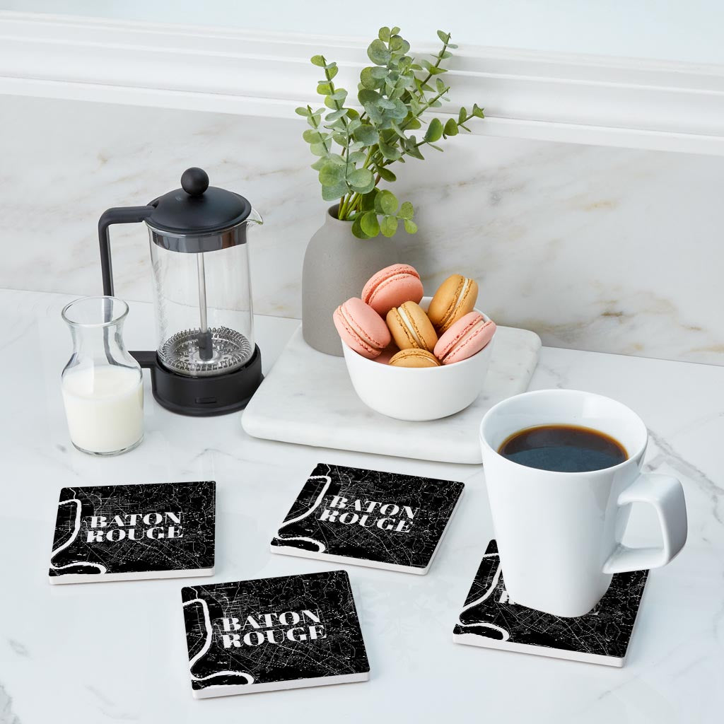 Minimalistic Baton Rouge Black Map| Absorbent Coasters | Set of 4 | Min 2