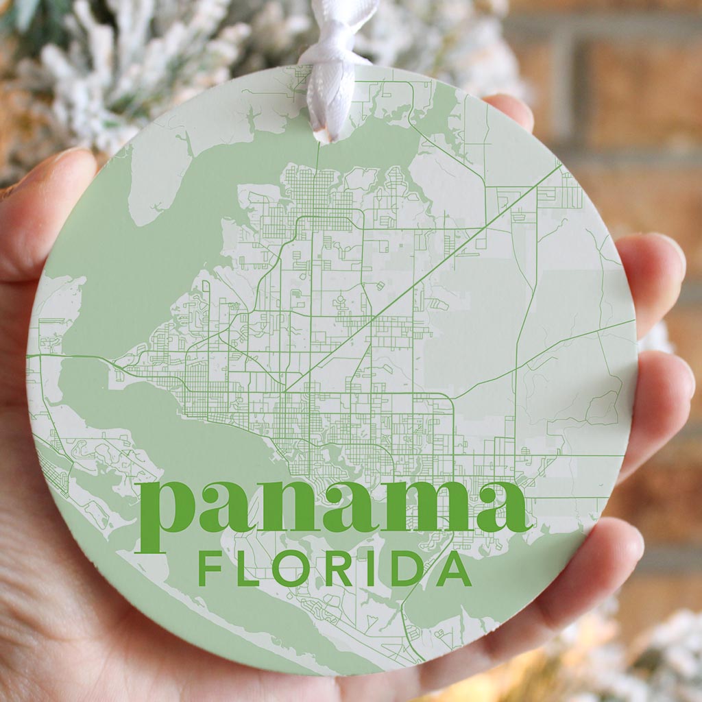 Bright Modern Green Map Florida Panama| Wood Ornament | Eaches | Min 6