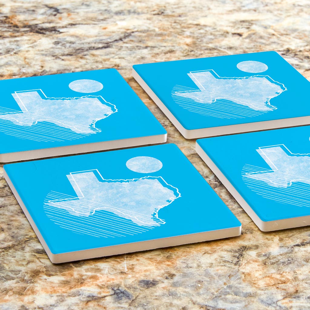 Bright Modern Geometric On Blue Texas | Absorbent Coasters | Set of 4 | Min 2