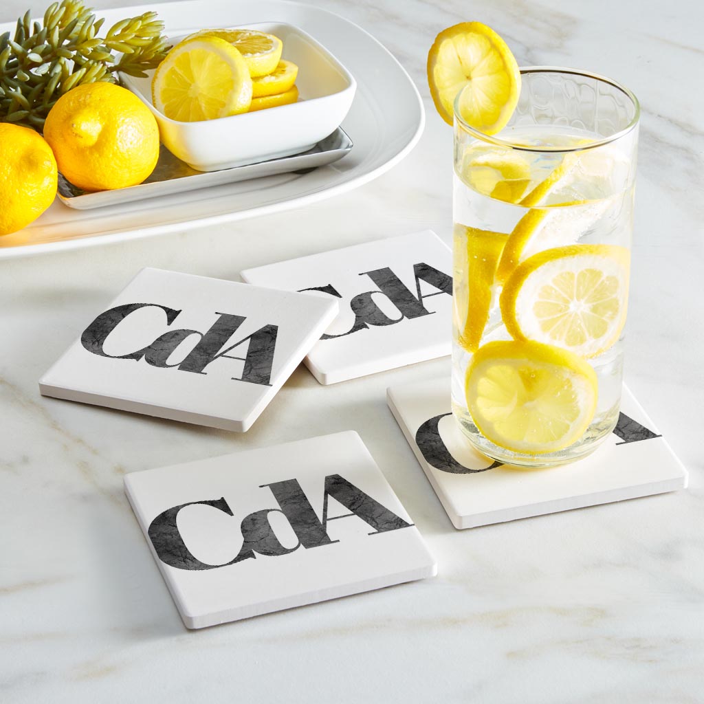 Minimalist B&W Idaho Cda White Initials | Absorbent Coasters | Set of 4 | Min 2