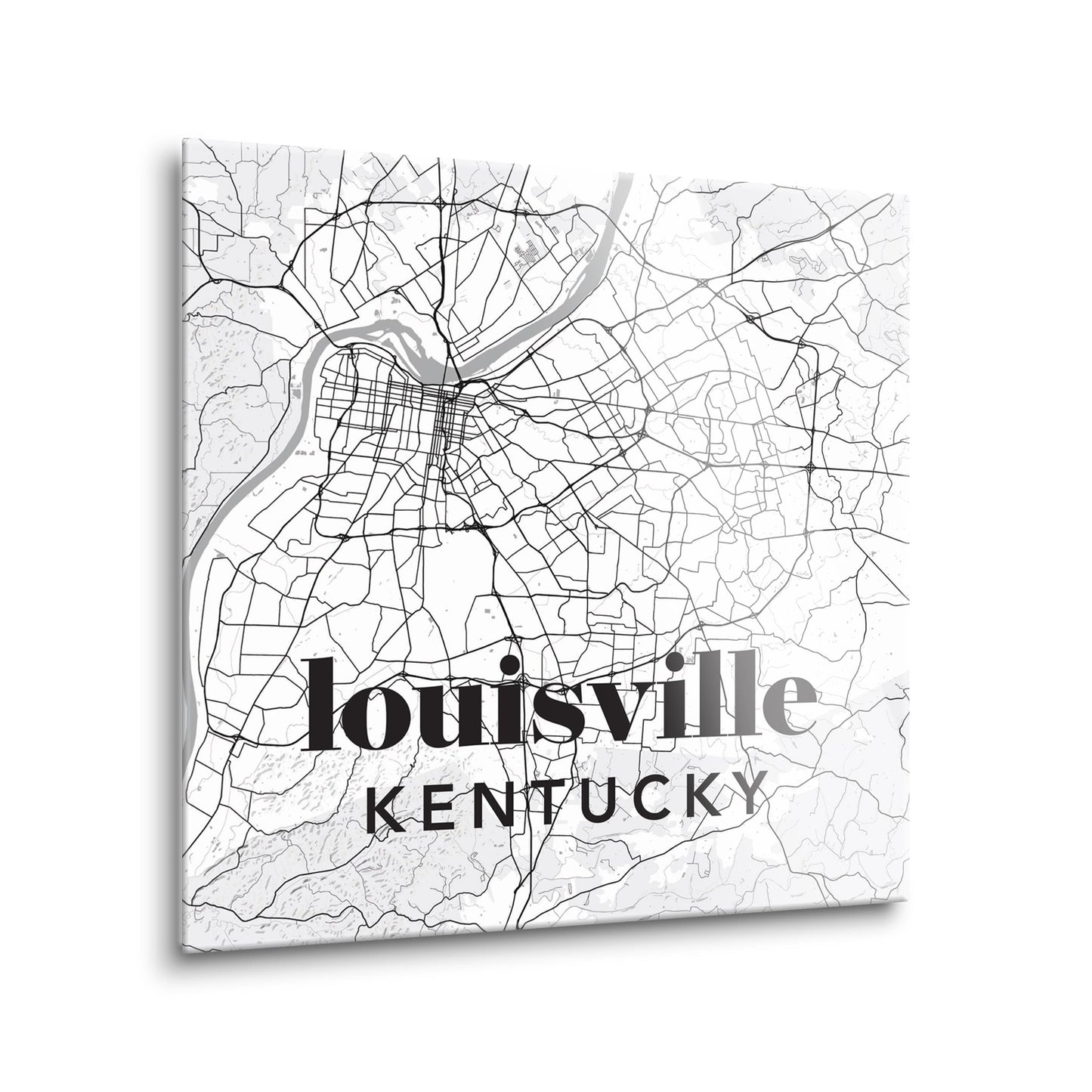 Black And White White Map Kentucky Louisville| Hi-Def Glass Art | Eaches | Min 2