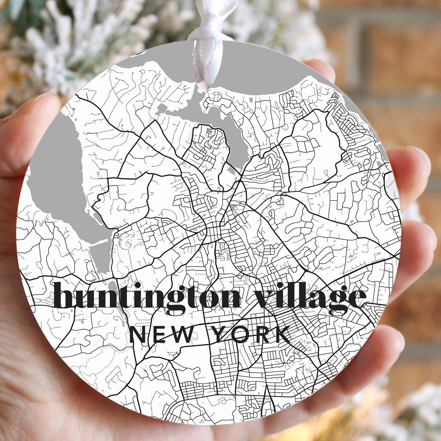 Black And White Map Huntington Village Ny| Wood Ornament | Eaches | Min 6