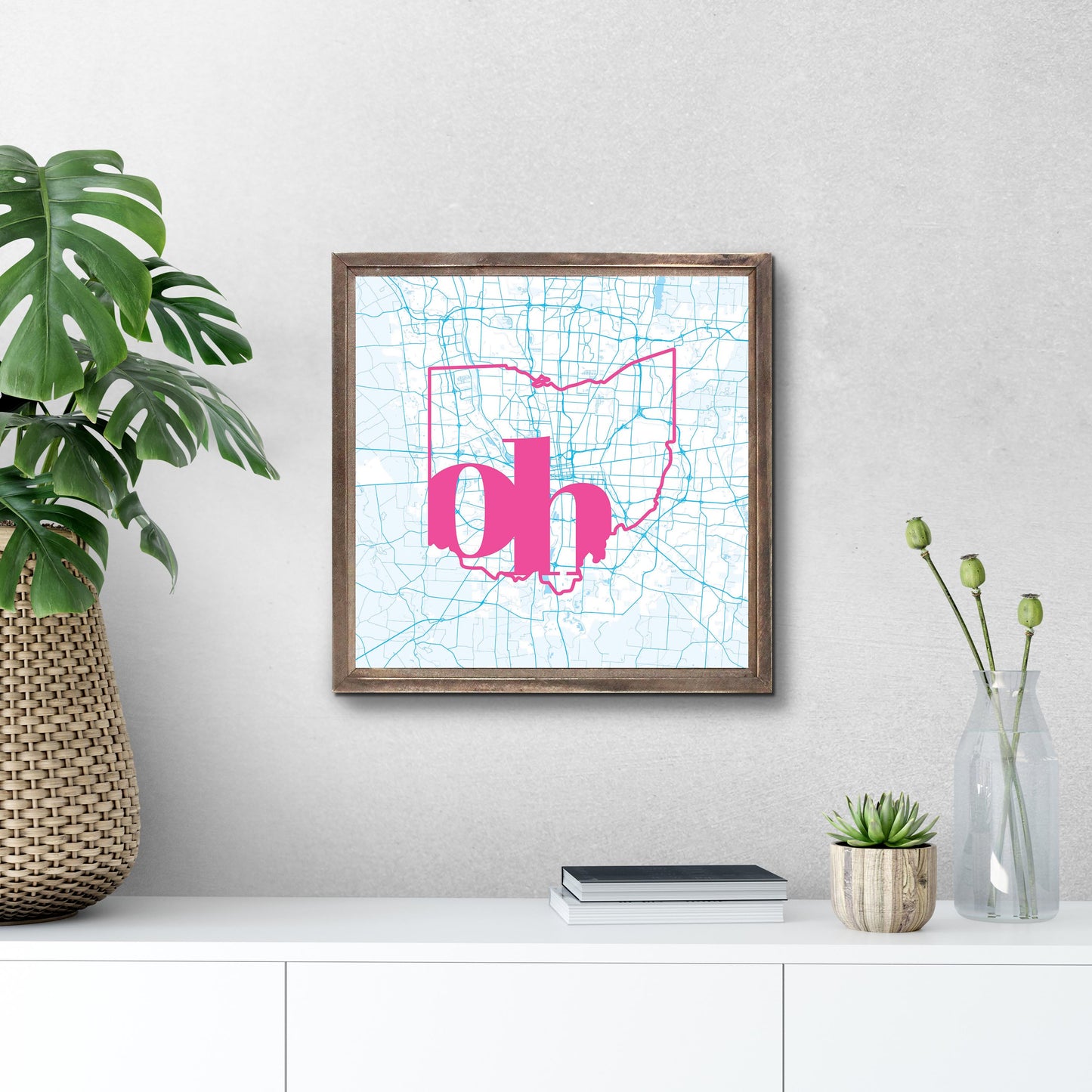 Bright Modern Abbreviated State Map Blue Ohio Columbus | Wood Sign | Eaches | Min 1