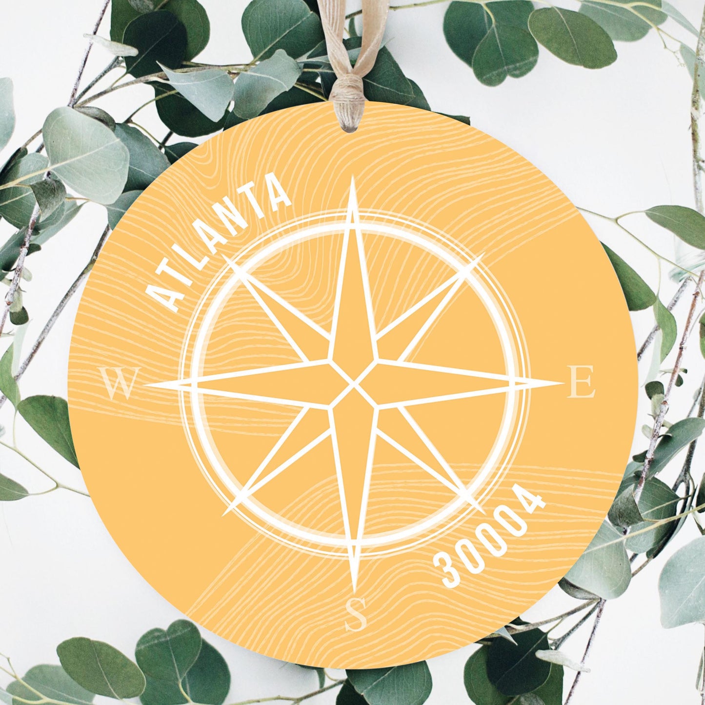 Boho Color Compass Zip On Yellow Georgia Atlanta | Wood Ornament | Eaches | Min 1