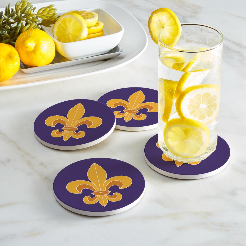 Purple Gold Louisiana Fleur De Lis | Absorbent Coasters | Set of 4 | Min 2