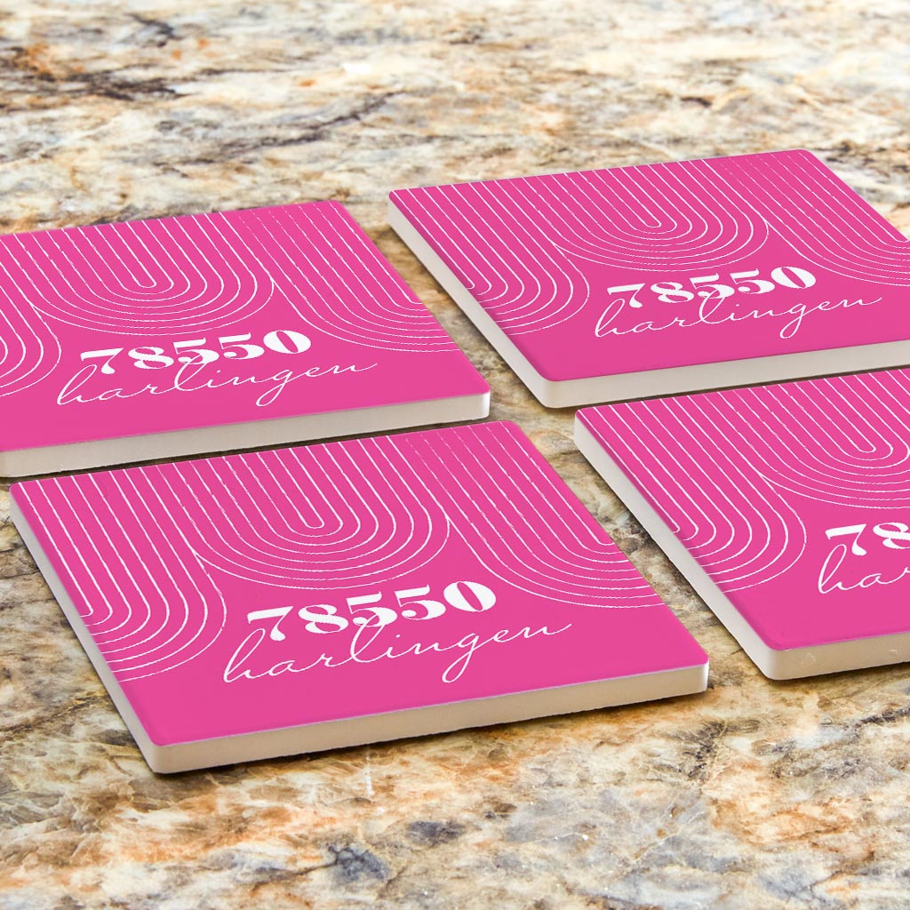 Bright Modern City Zip On Pink Texas Harlingen | Absorbent Coasters | Set of 4 | Min 2