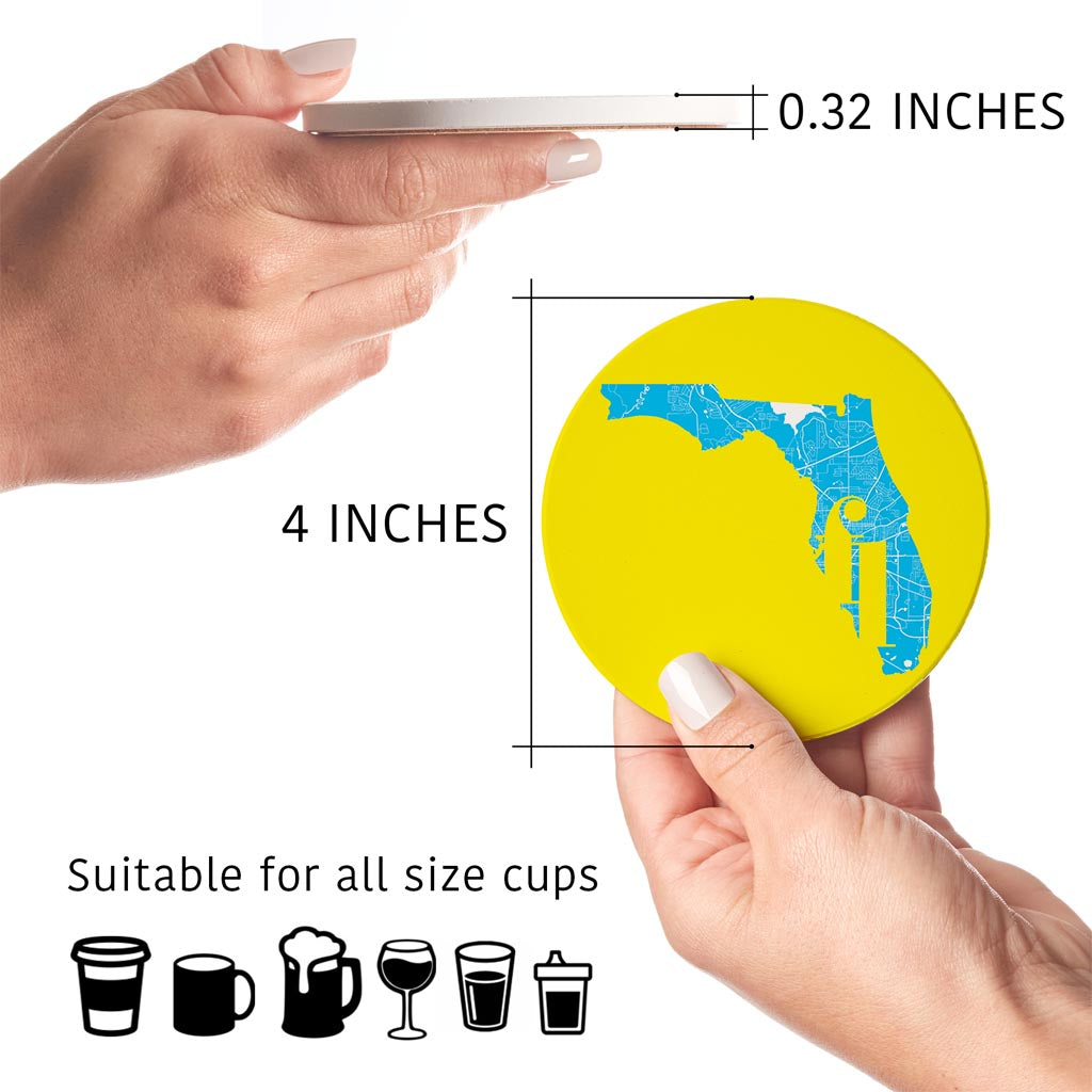 Bright Modern Abbreviated State Yellow Florida Tallahassee | Absorbent Coasters | Set of 4 | Min 2