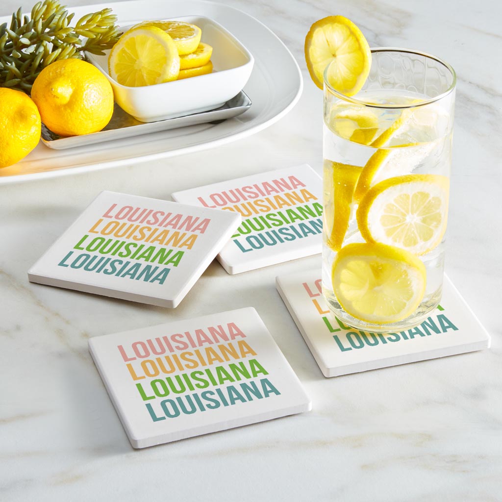 Boho Color Repeated State Name Louisiana| Absorbent Coasters | Set of 4 | Min 2