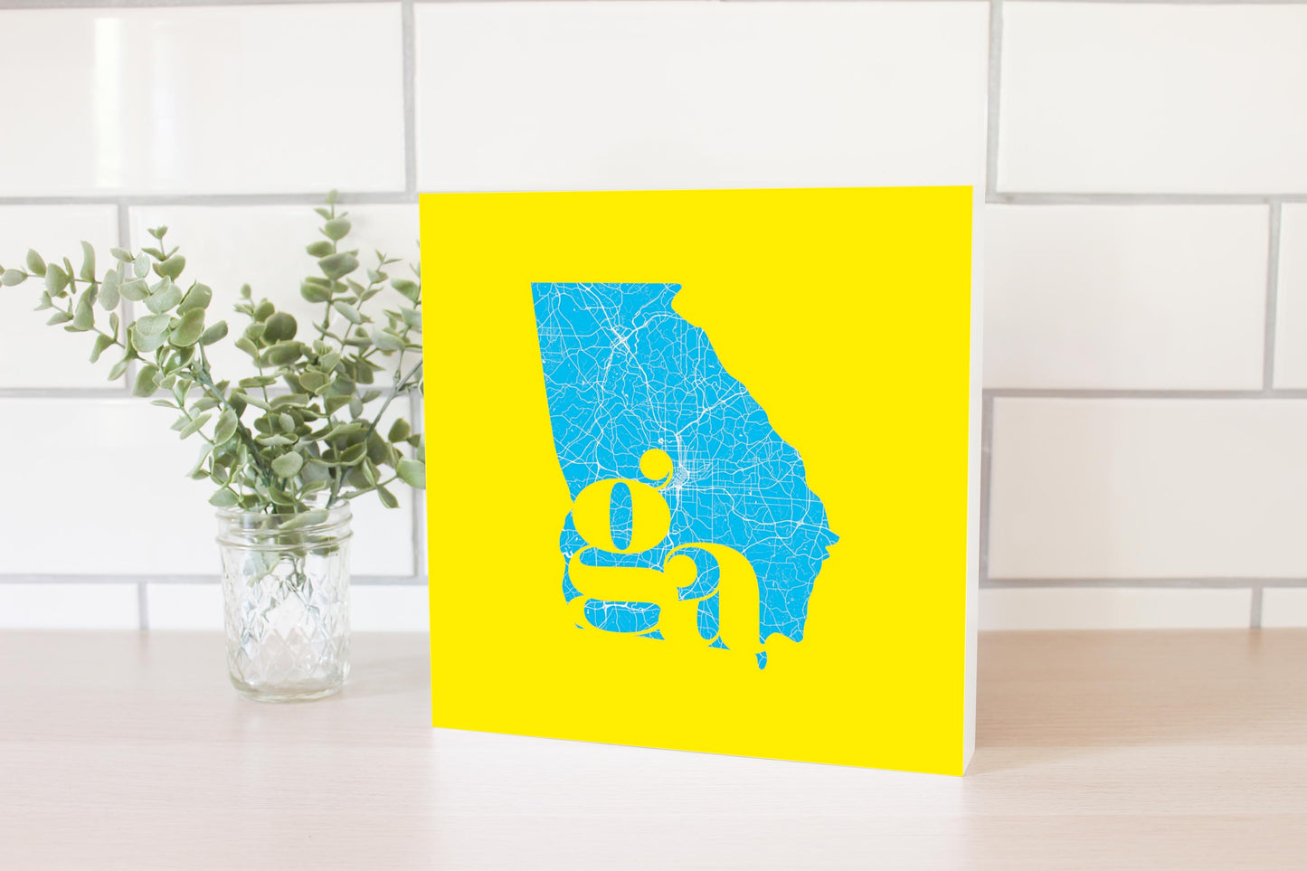 Bright Modern Abbreviated State Yellow Georgia | Wood Block | Eaches | Min 2