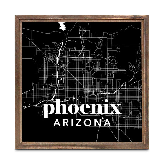 Black And White Black Map Arizona Phoenix | Wood Sign | Eaches | Min 1