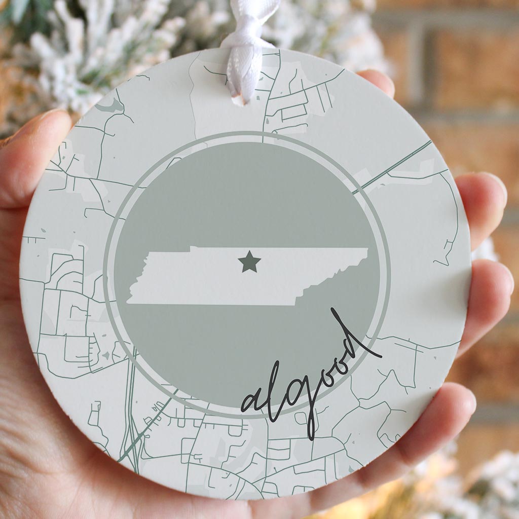 Vintage Groove State Star Map Tennessee Algood| Wood Ornament | Eaches | Min 6