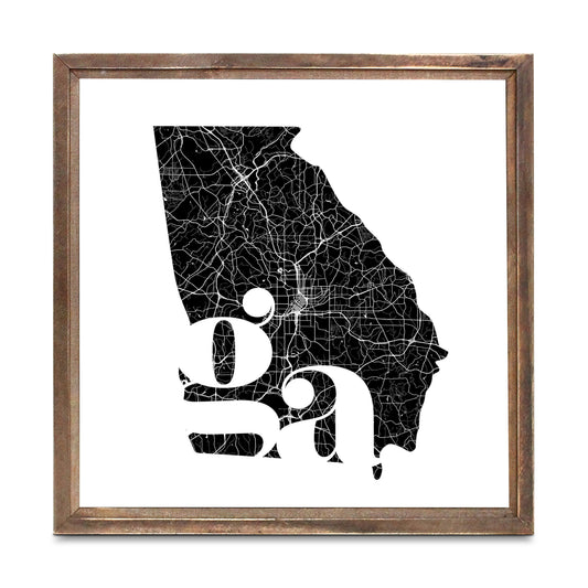 Black And White Abbreviated State Map White Georgia | Wood Sign | Eaches | Min 1