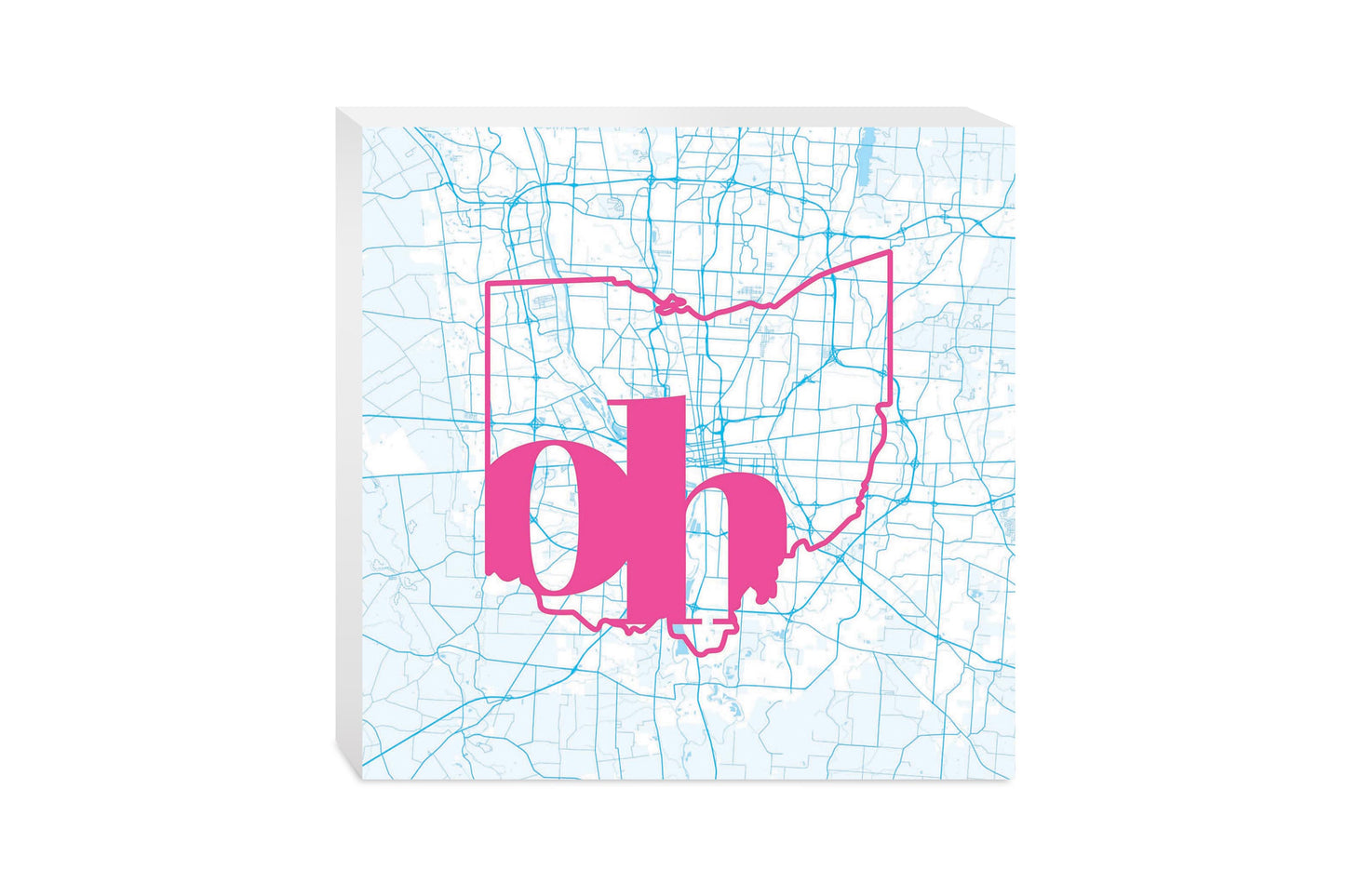 Bright Modern Abbreviated State Map Blue Ohio Columbus | Wood Block | Eaches | Min 2