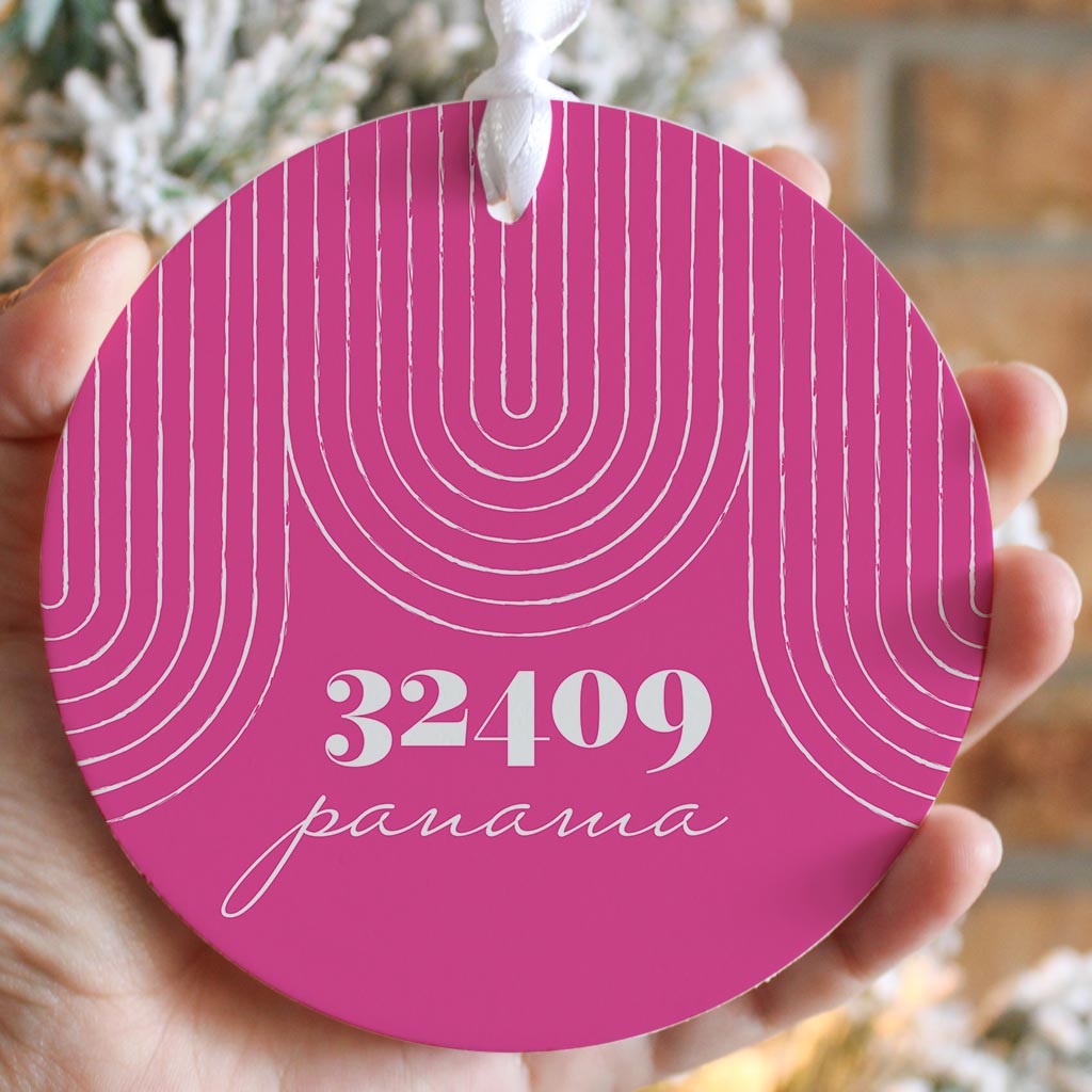 Bright Modern City Zip On Pink Florida Panama | Wood Ornament | Eaches | Min 6