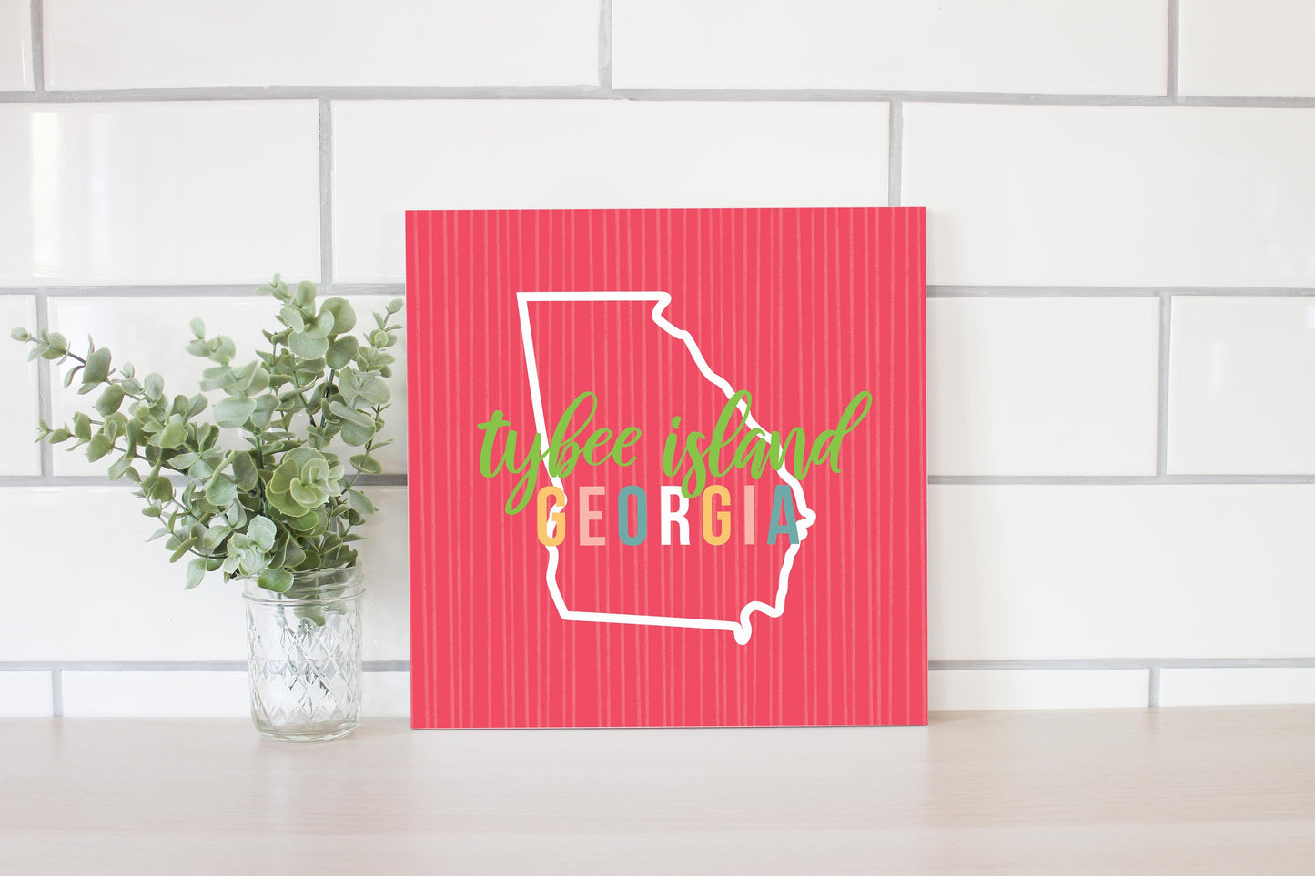 Boho Color State On Pink Georgia Tybee Island | Wood Sign | Eaches | Min 2