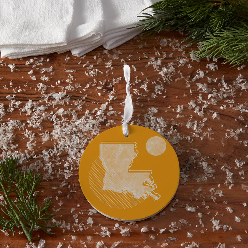 Bright Modern Geometric On Orange Louisiana | Wood Ornament | Eaches | Min 6