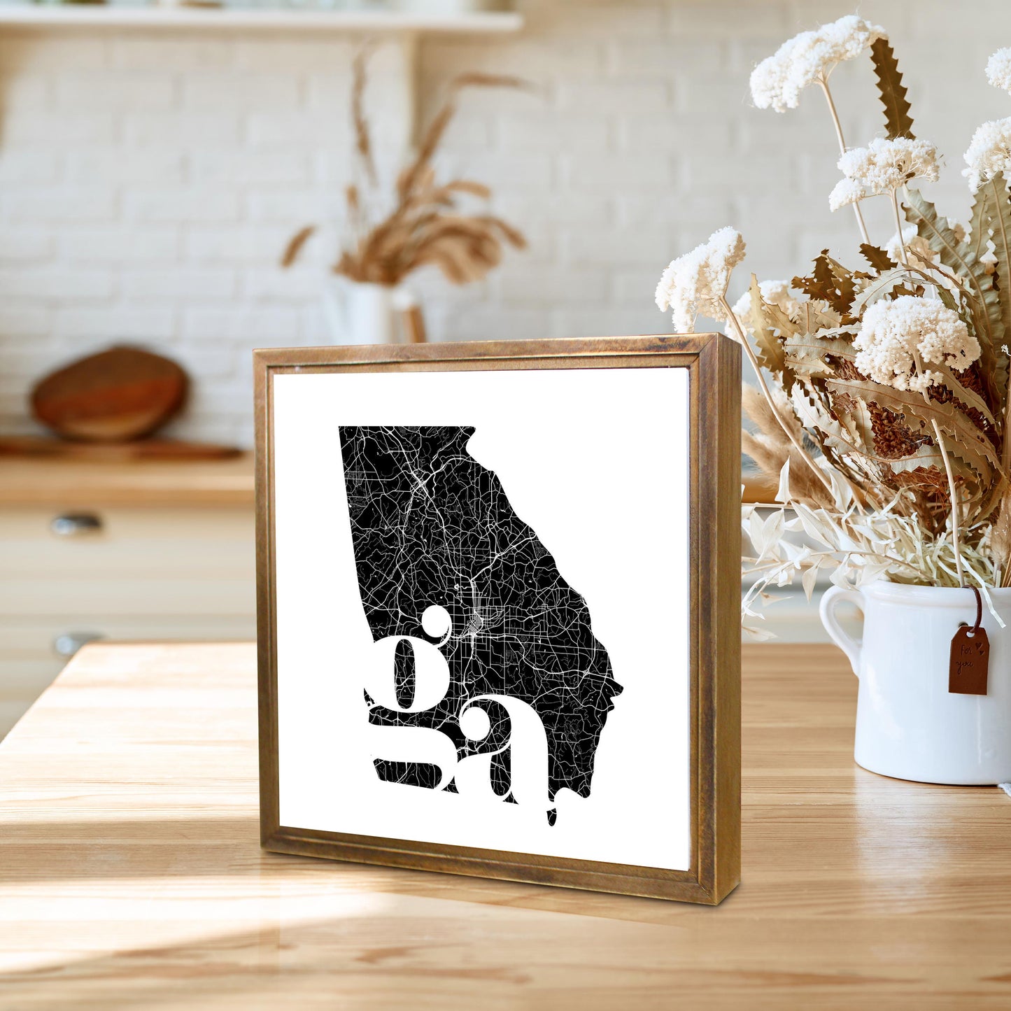 Black And White Abbreviated State Map White Georgia | Wood Sign | Eaches | Min 1