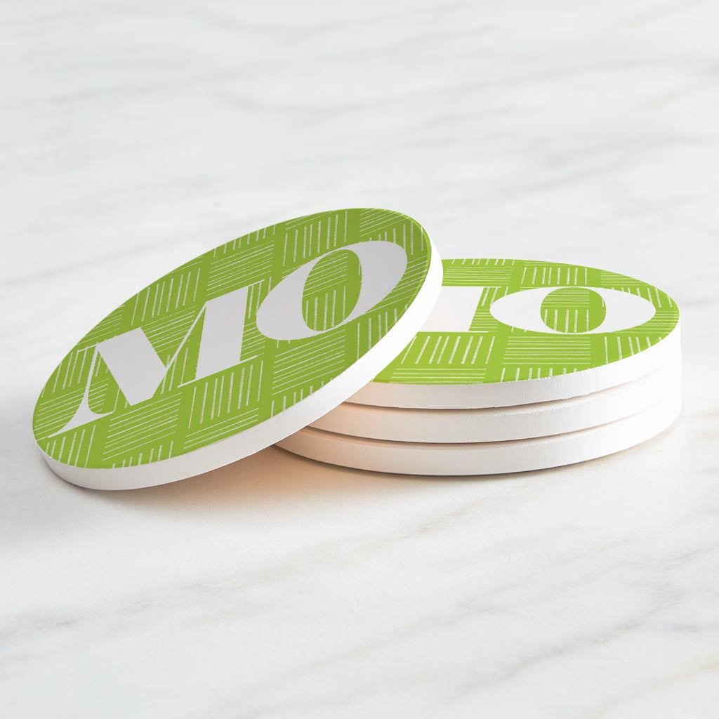 Bright Modern Abbreviated On Green Missouri | Absorbent Coasters | Set of 4 | Min 2