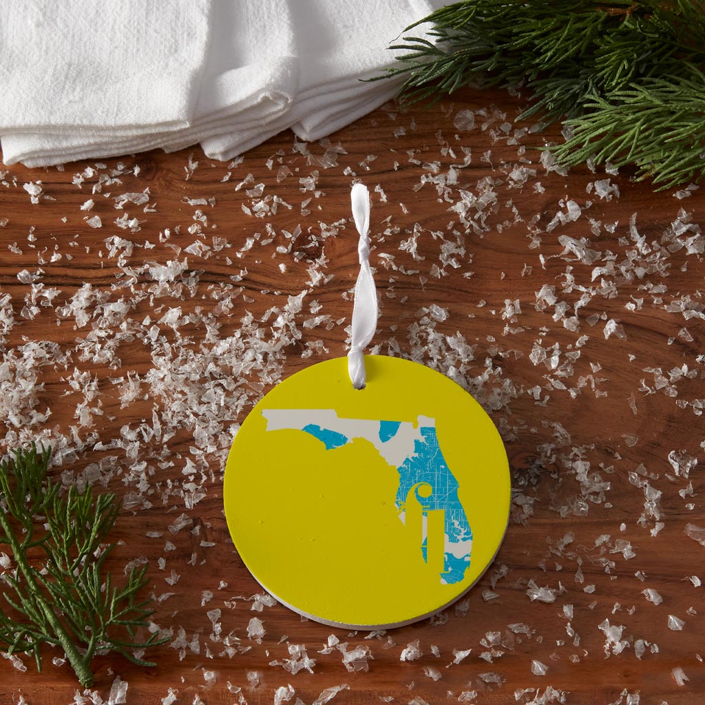 Bright Modern Abbreviated State Yellow Florida Panama| Wood Ornament | Eaches | Min 6