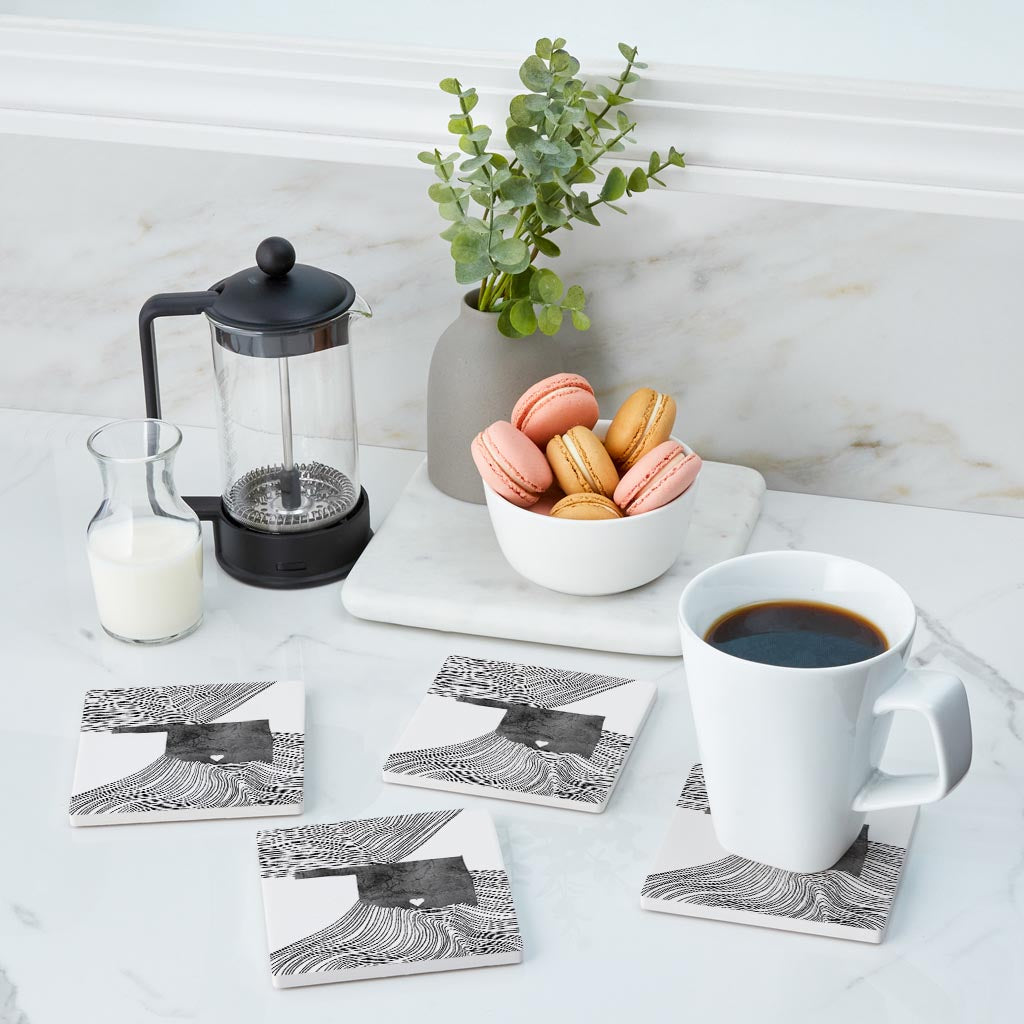 Minimalistic B&W Ardmore Ok Heart Fluid State | Absorbent Coasters | Set of 4 | Min 2