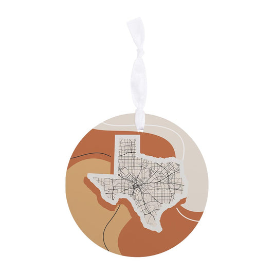 Vintage Groove Fluid Orange Map Texas Dallas | Wood Ornament | Eaches | Min 6