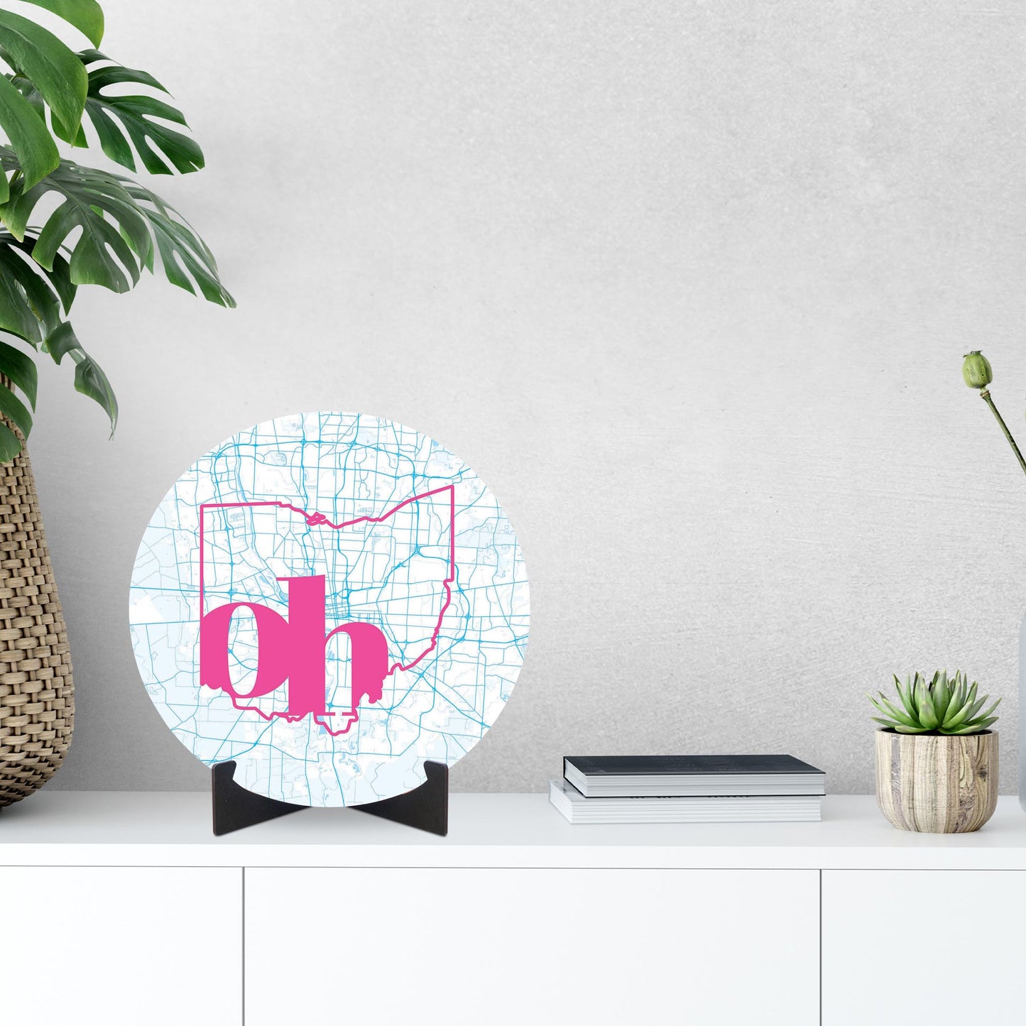 Bright Modern Abbreviated State Map Blue Ohio Columbus | Wood Sign | Eaches | Min 1