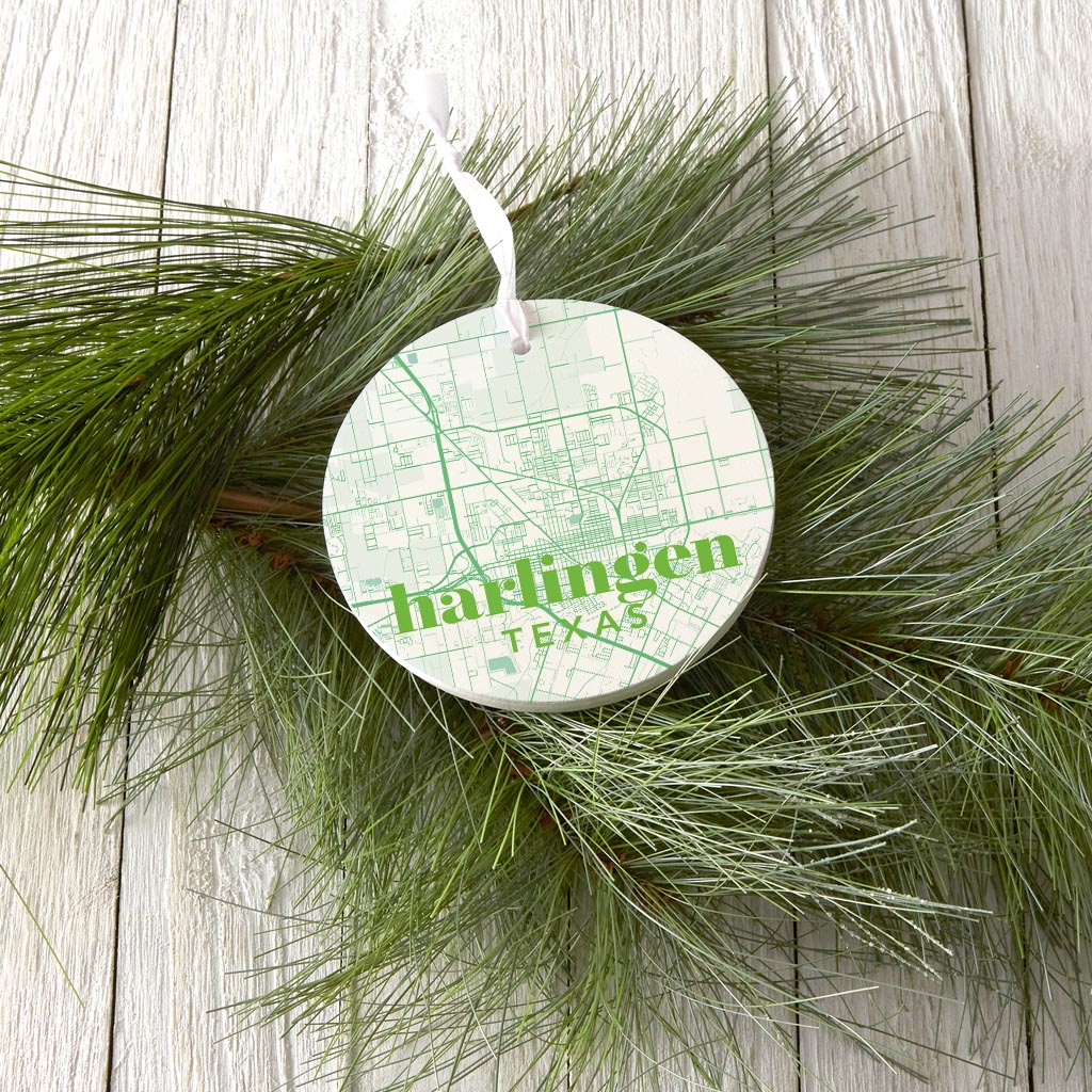 Bright Modern Green Map Texas Harlingen| Wood Ornament | Eaches | Min 6