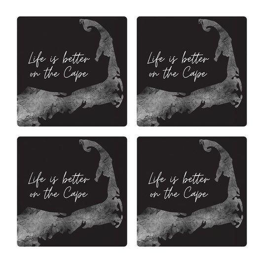 Minimalistic B&W Cape Cod Life Is Better | Absorbent Coasters | Set of 4 | Min 2