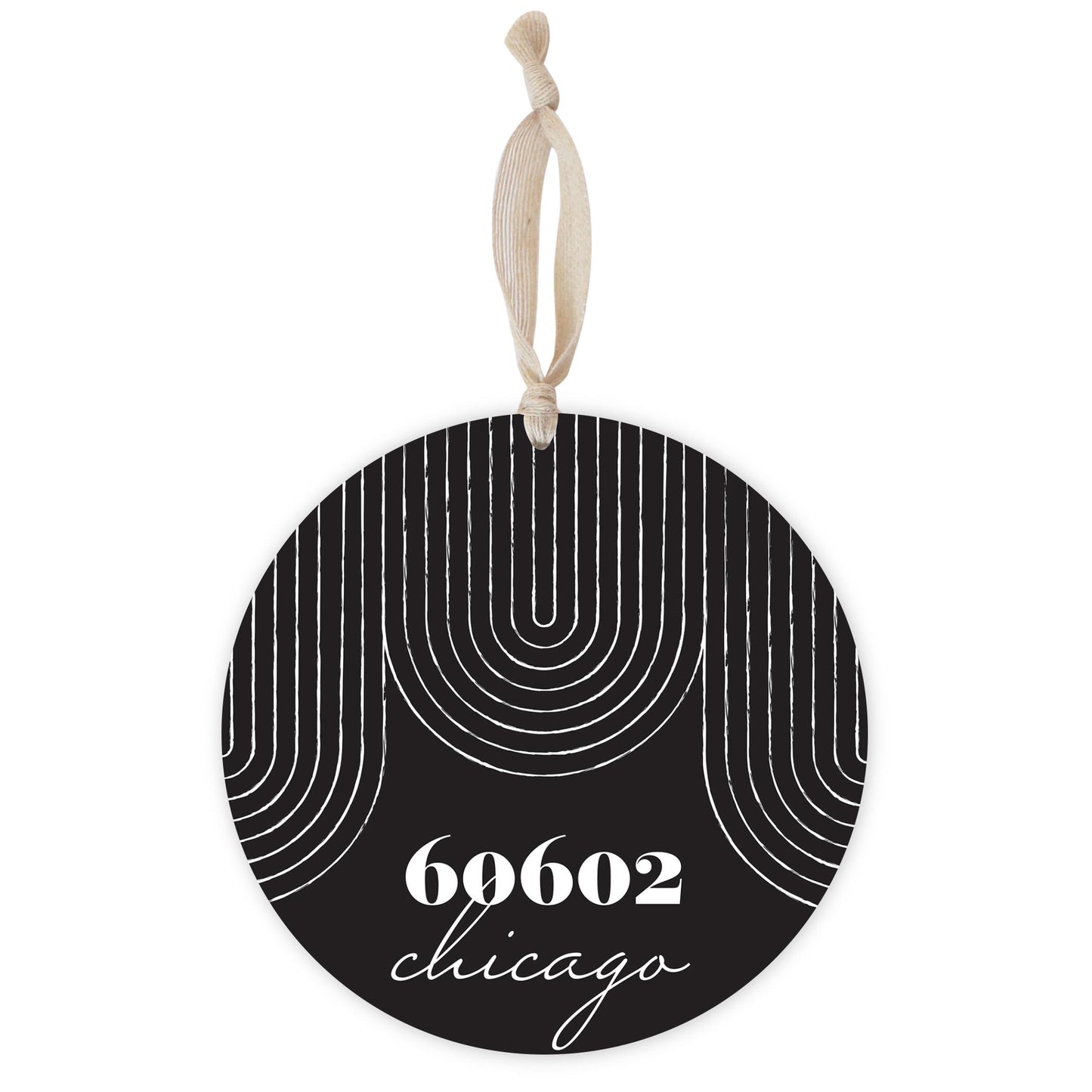 Black And White City Zip On Black Illinois Chicago | Wood Ornament | Eaches | Min 1